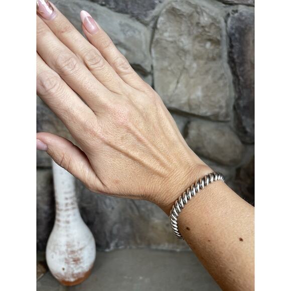 Vintage Sterling Silver Spiral Link Bracelet 7” Dome Twist 925 Box Clasp - Picture 12 of 13